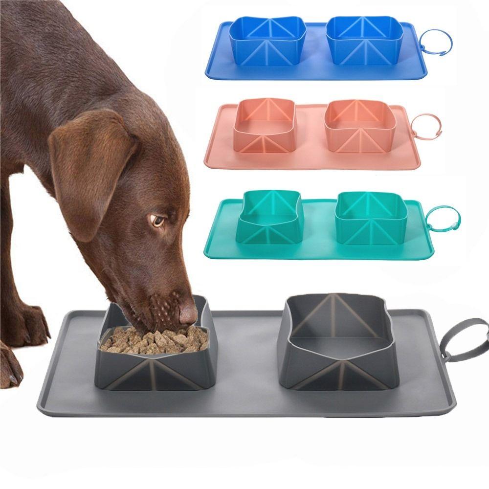 2-in-1 Silicone Folding Dog Bowl Anti Slip Cat Water Feeder Folding Double Bowls  for Dogs/Cats