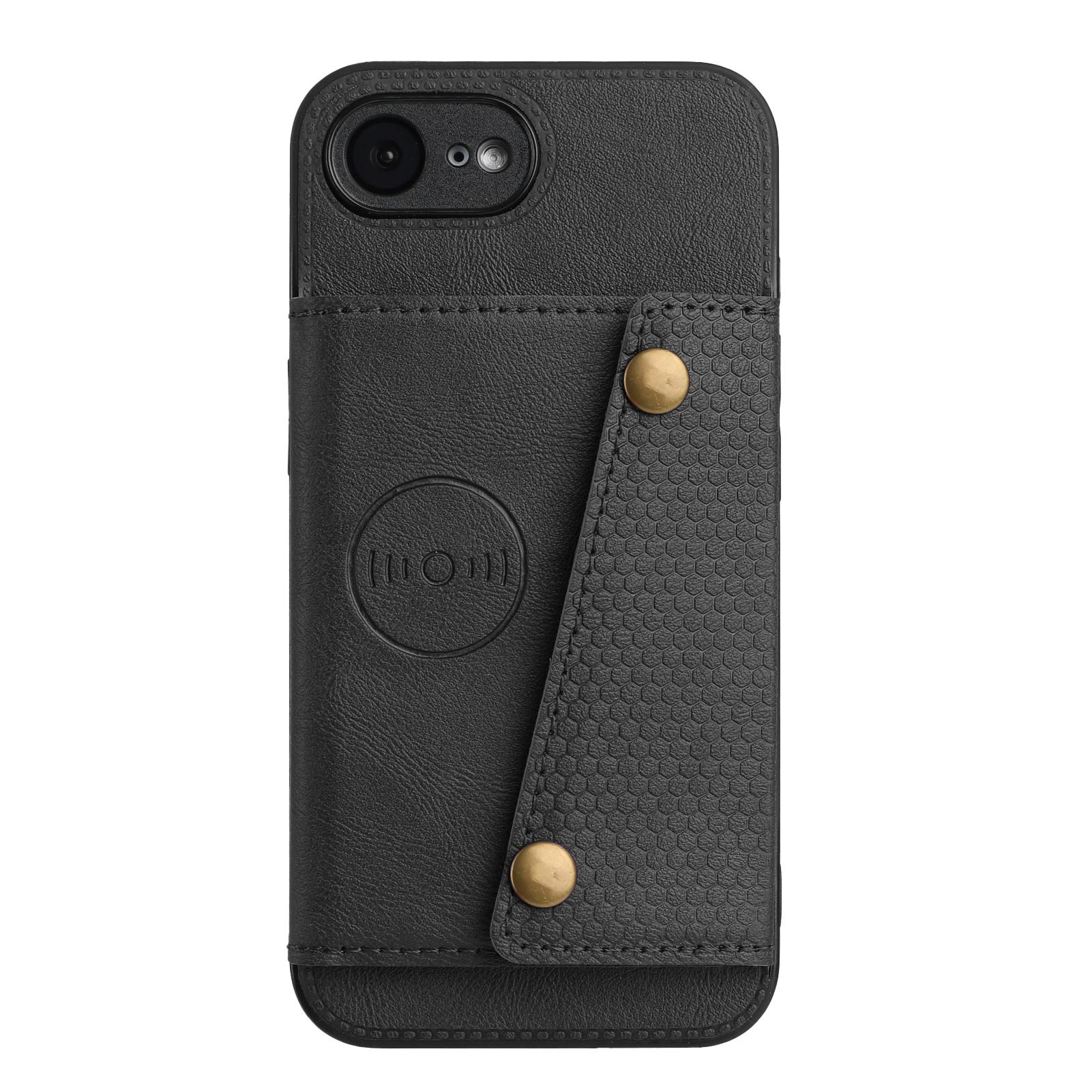 

For iPhone 16e Case with Card Slots Kickstand Leather+TPU Phone Cover Grey