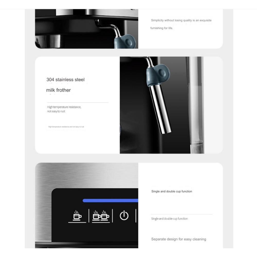 Aparat de cafea italiană, de uz casnic, mic, semi-automat, de înaltă presiune, cu spumă de lapte, aparat de cafea de birou