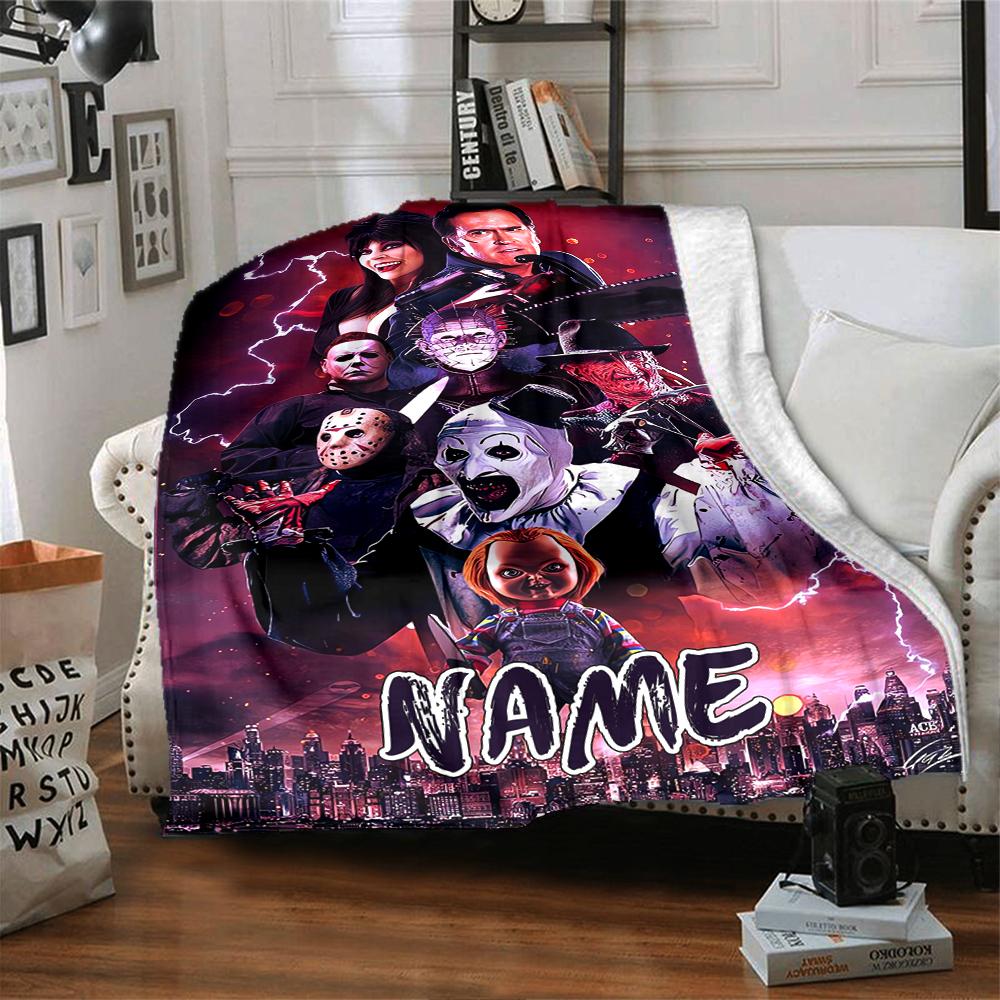 Custom Name Jigsaw Puppet Horror Party Blanket For Couch Bed Plush Cozy Fuzzy Blanket Super Soft Warm Blankets For Fall And Winter 0916141