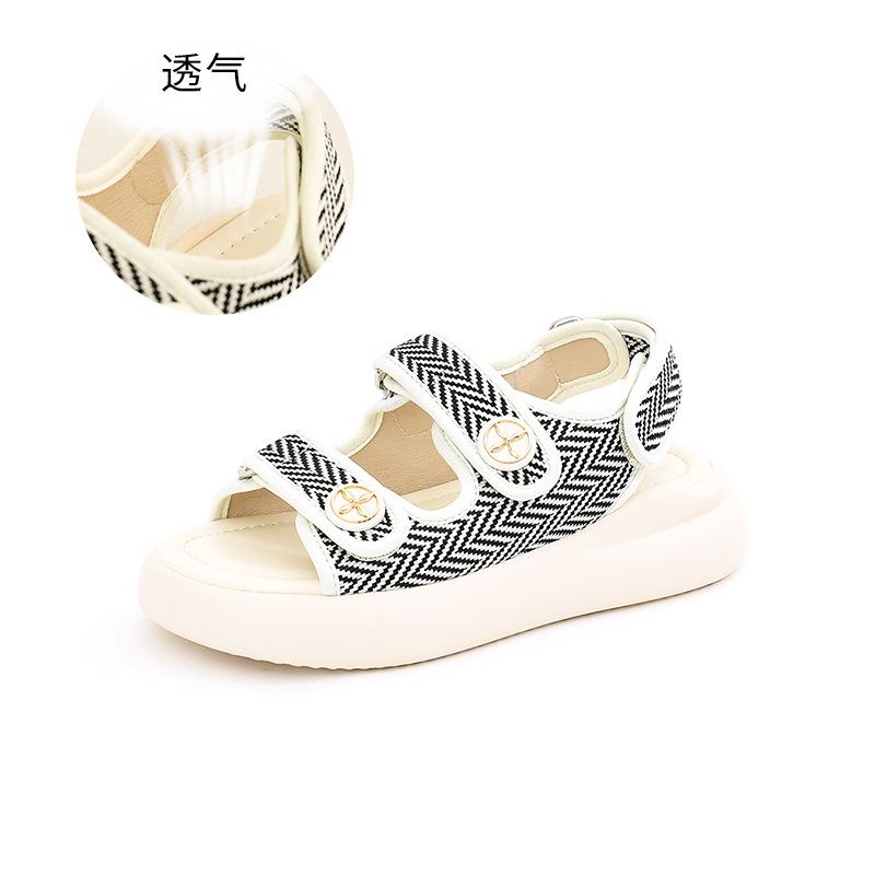

Flat-soled sandals women s 2025 summer new Velcro sports style wheat ear sandals casual small fragrant style women s sandals 35 бежевий
