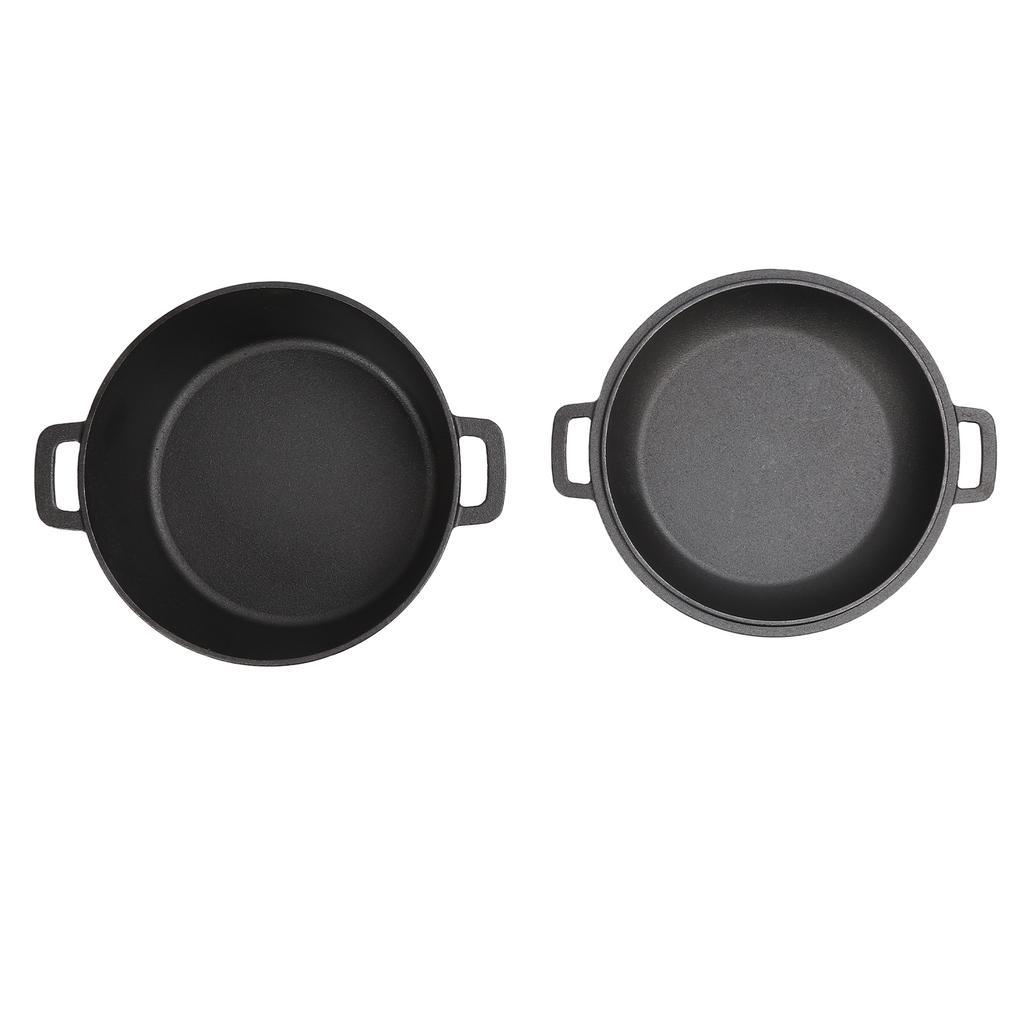 Oven Pot with Skillet Lid Cooking Pan 4.7L Cast Iron Dual Handles Cookware Pot Set for Bread Frying