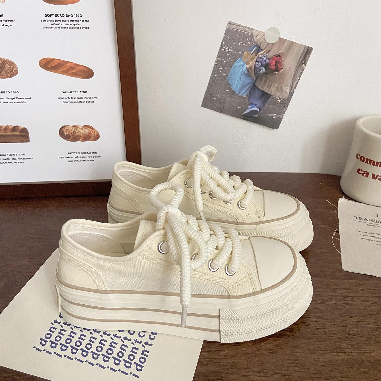 

Кремовые парусиновые туфли на толстой подошве с круглым носком женские тонкие летние i нишевые корейская версия большеголовые маффины студенческие универсальные маленькие белые туфли 35