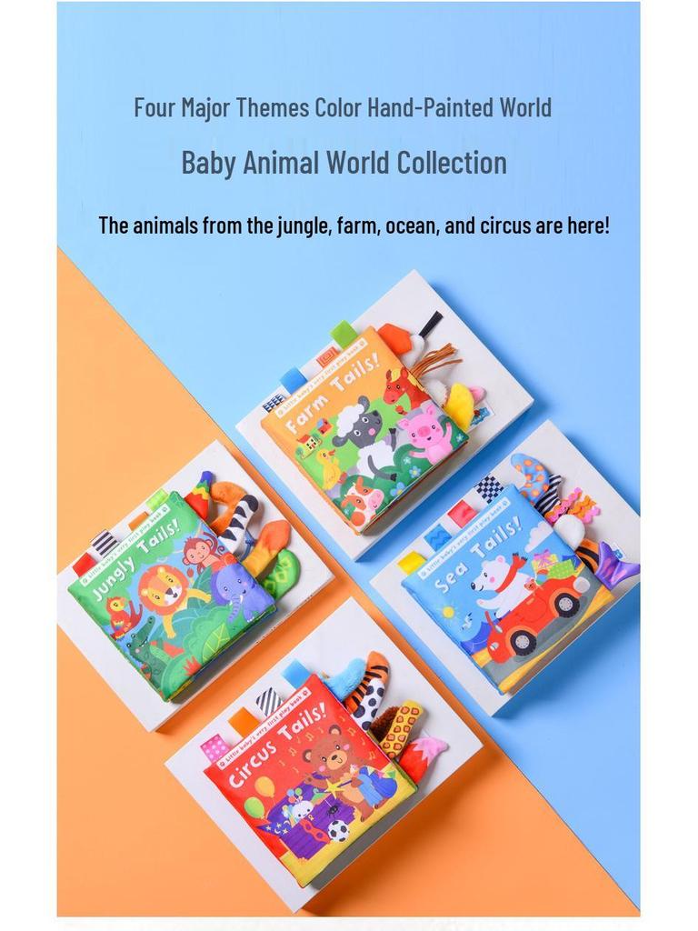 LakaRose Baby Animal Tail Cloth Book: Early Education Crinkle Paper Toy for Toddlers
