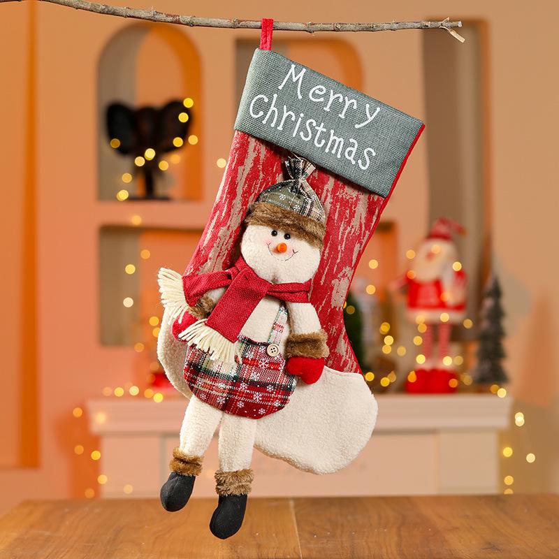 Large Christmas Candy Bag with Old Man & Snowman Design for Stocking & Window Decoration