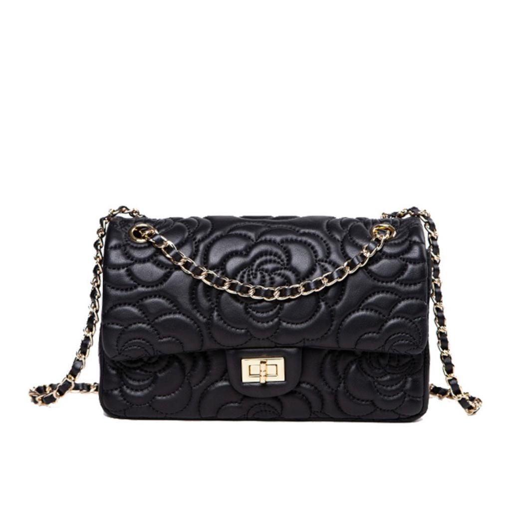 Xiaoxiangfeng Camellia Head Layer High Goatskin Leather Rhombus Women's Bag Premium Texture Chain Bag Shoulder Messenger Bag