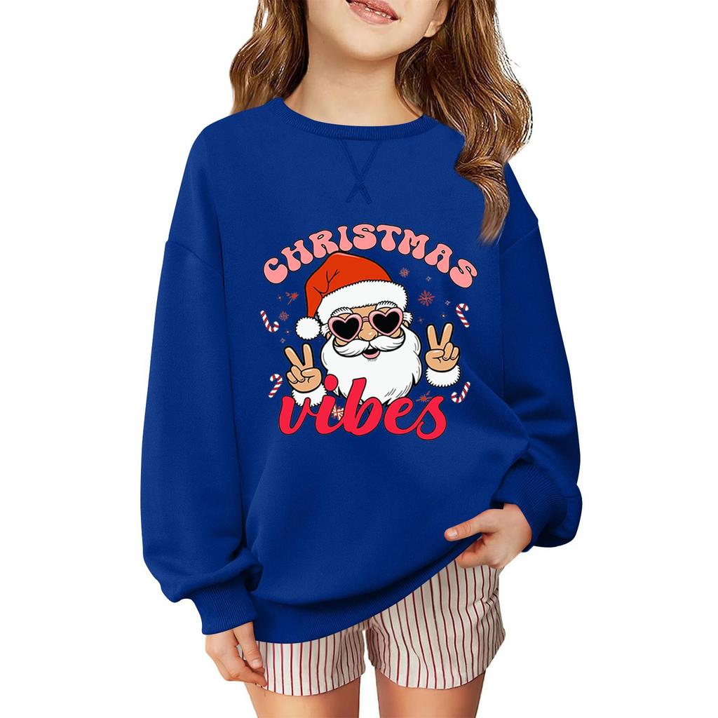 Children's Fashionable Casual Long-sleeved Loose Christmas Print Pullover Sweatshirt