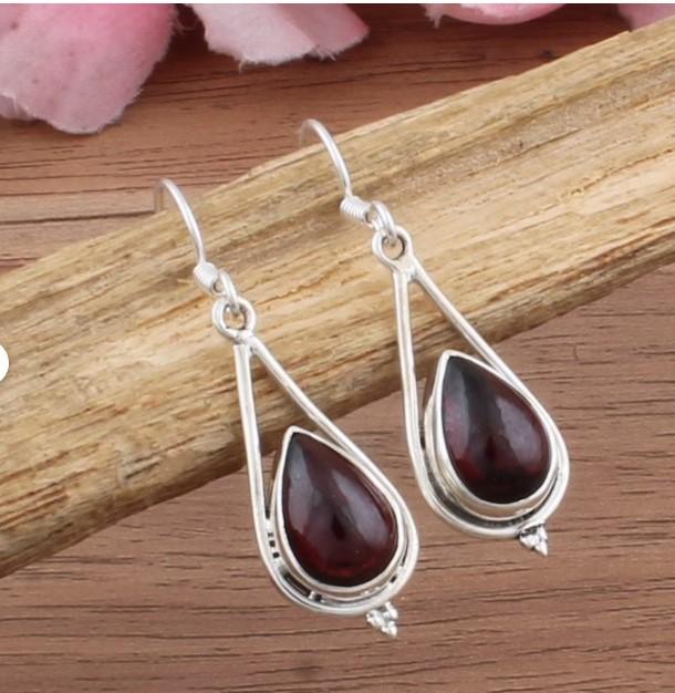 Garnet  Gemstone Hook Earring, 925 Sterling Silver, January Birthstone Earring, Handmade Jewelry, Gift For Christmas, New Year Gift,