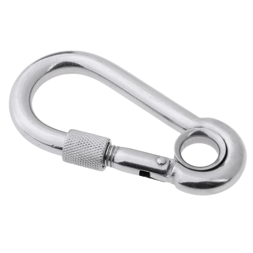 316 Stainless Steel Carabiner Spring Snap Hook with Eyelet Outdoor Camping