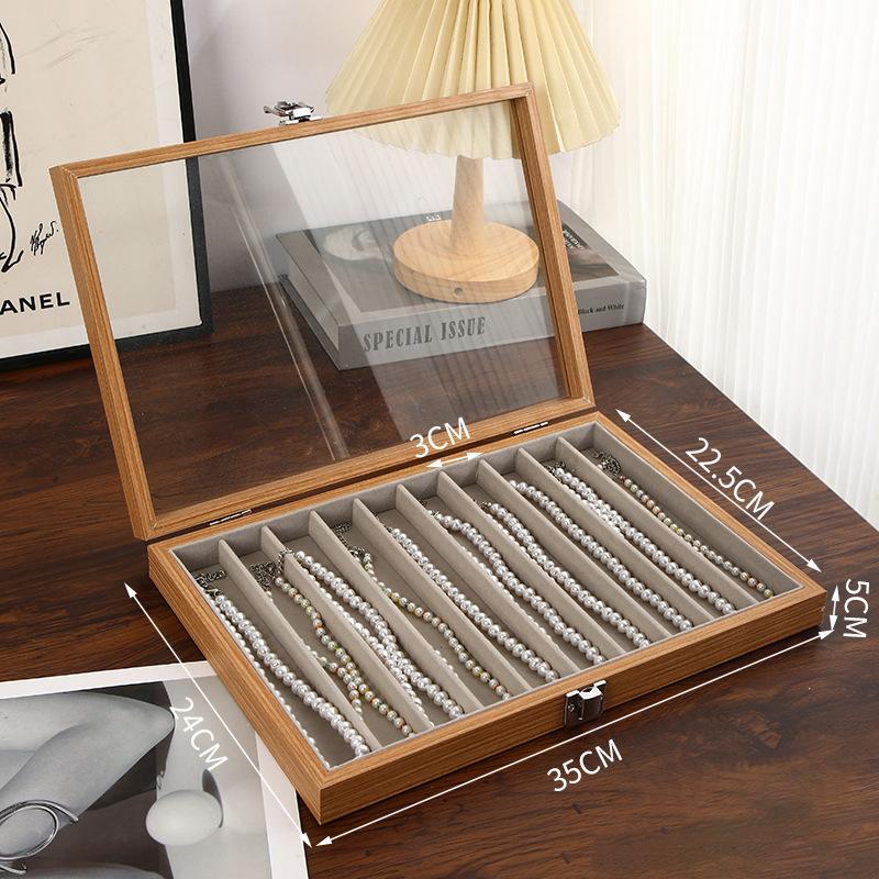 Black Walnut Wood Jewelry Storage Box with Transparent Lid for Pearl Necklaces Collar Chain Accessories Collectible