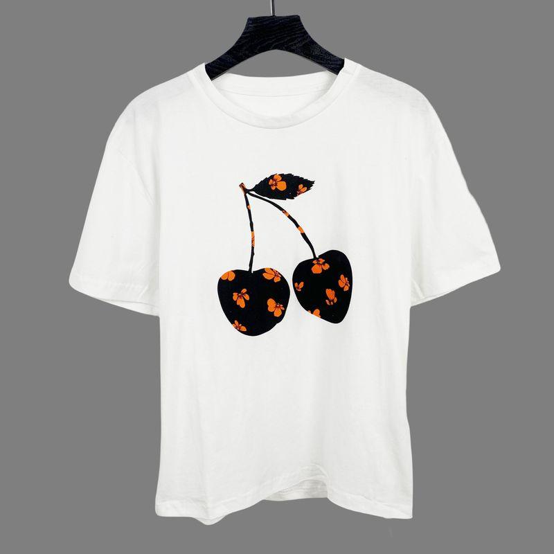 

B6054 Экспорт Новое поступление Женская футболка с принтом вишни, круглым вырезом и короткими рукавами K-style Повседневная Легче всего сочетать Студенческие топы White S