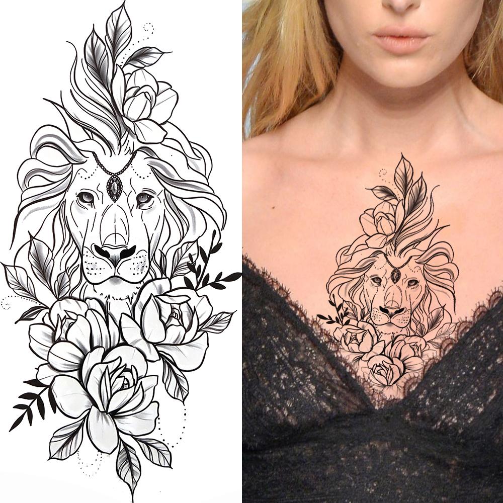 Cooler Wolf Schwarzes Temporäres Tattoo Sexy Mädchen Schlange Fake Katze Löwe Tattoo Aufkleber Für Frauen Erwachsene Geometrie Körperkunst Tattoos Papier