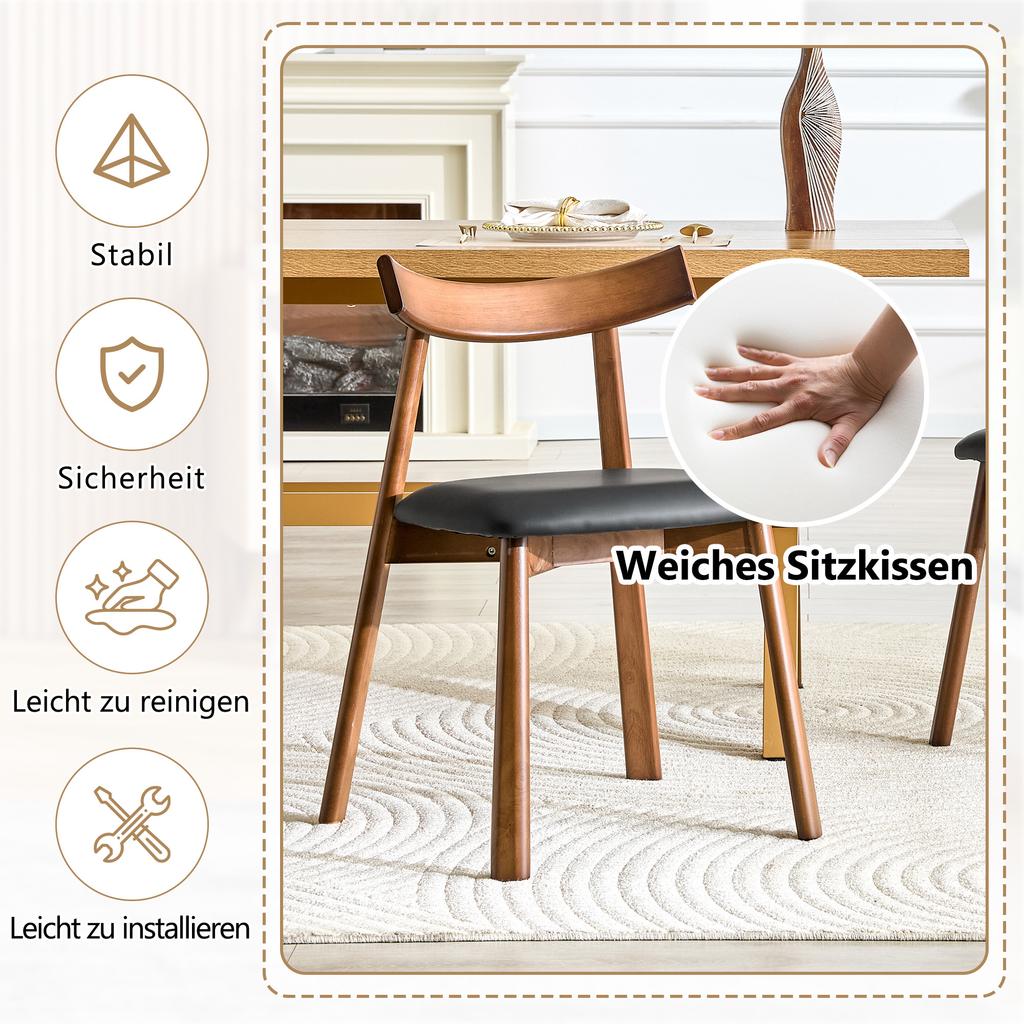 Set of 2 Dining Chairs with Wooden Frame, Upholstered Chairs with Ergonomic Backrest, Chairs for Dining Room Living Room, Chairs Only Without Table