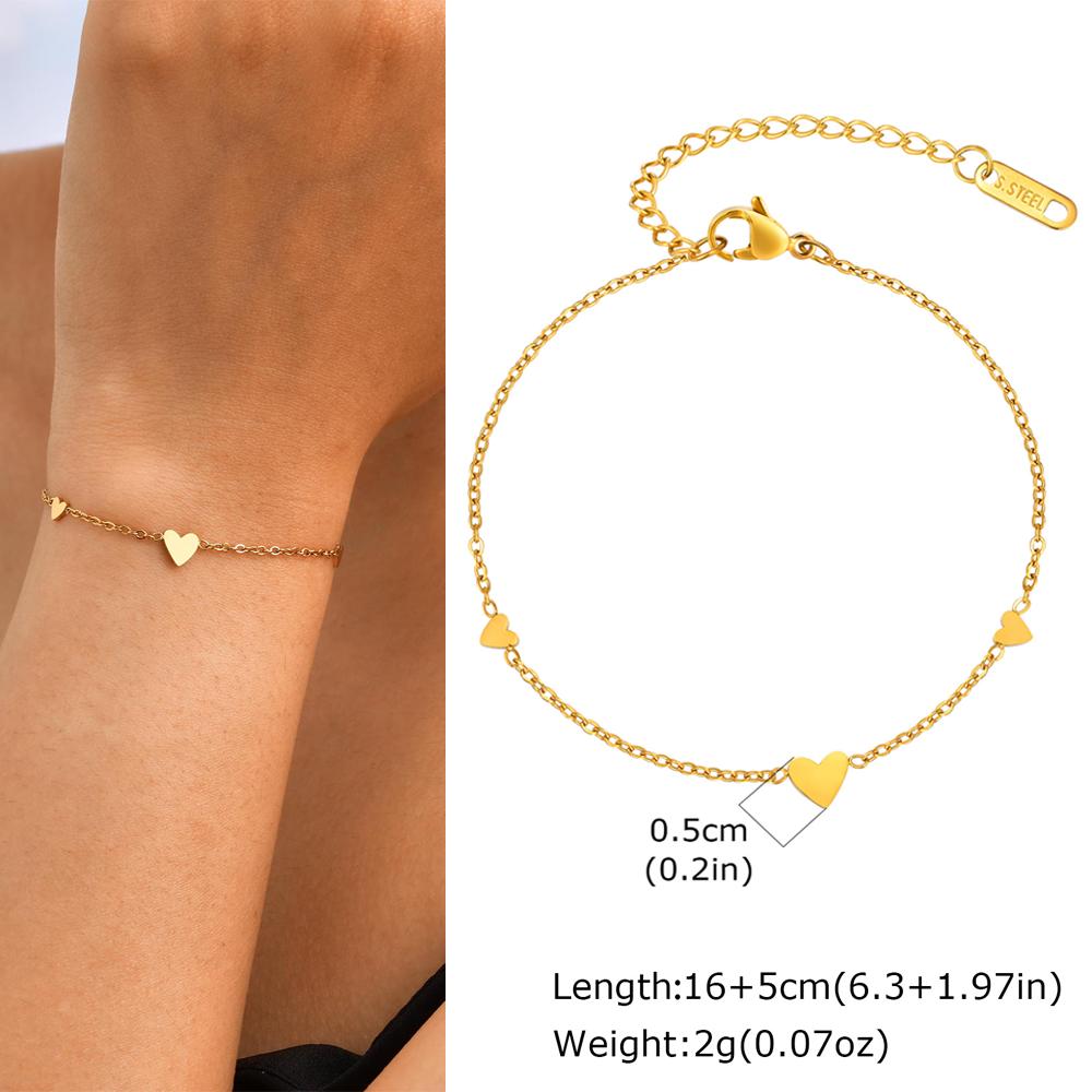 

Minimalist Heart Charm Bracelet for Women, Gold Plated Stainless Steel Chain Bracelet, Waterproof Jewelry Party Gifts