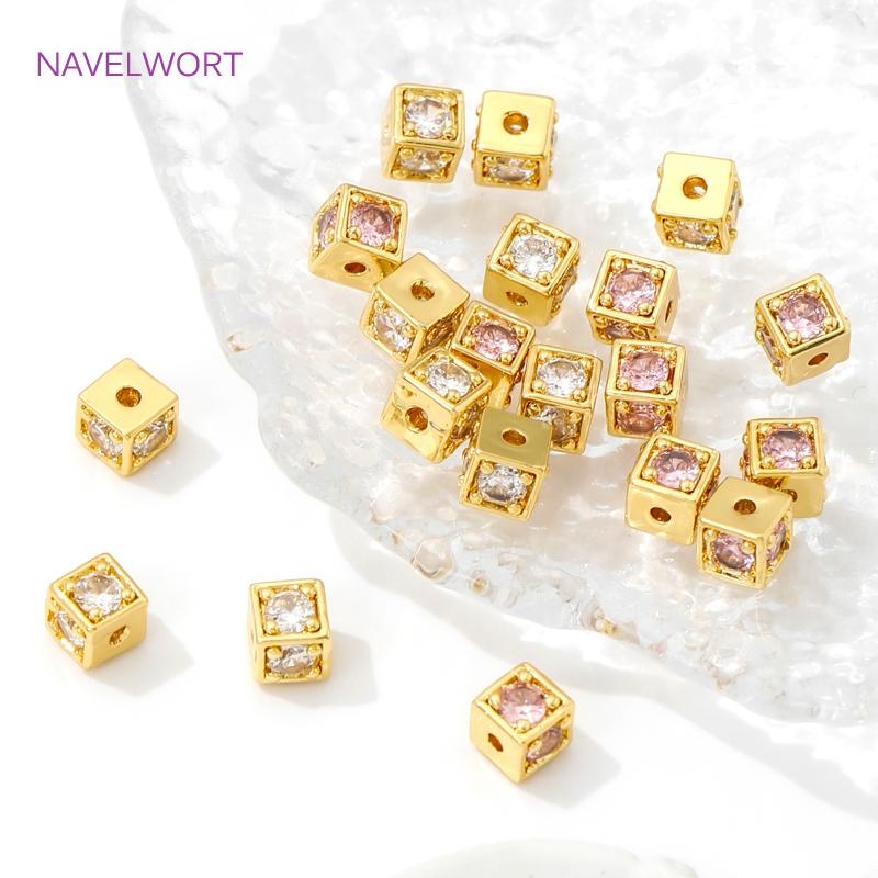 5.2mm*4.8mm Separator For Beads 18K Gold Plated With Zircon Square Spacer Beads For Bracelet Making DIY Jewelry Making Supplies