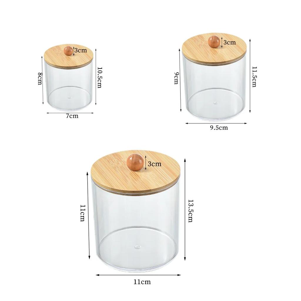 3PCS Acrylic Storage Box Bathroom Jar Makeup Organizer Cotton Round Pad Holder Cotton Swab Box Qtip Holder Dispenser with Lid