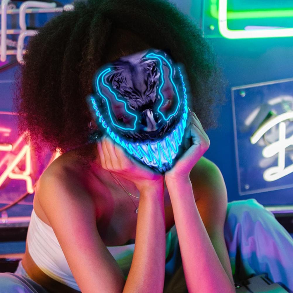 Halloween LED Gesichtsbedeckung Gruselige Leuchtende Gesichtsbedeckung Halloween Cosplay Maske für Party Karneval