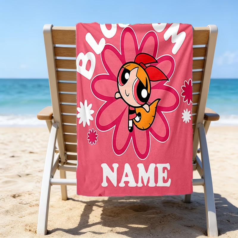 1pc The Powerpuff Girls6 Beach Towel with Custom Name, Beach/Swimming/Bath/Picnic/Camping Towel, Suitable for Seaside Beaches