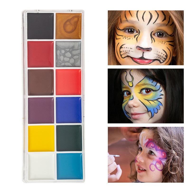 12 Colors Body Paint Halloween Easter Fan Face Paint Kit Safe Non-Toxic Washable Body Face Paint
