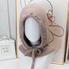 Winter new women's hooded scarf integrated hat pearl hemming thickened knitted hat cold neck protection women's hat