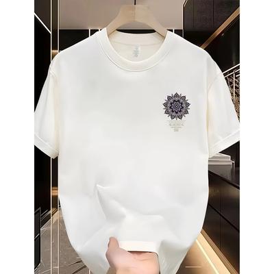 Men'S 100%  Casual Short-Sleeve T-Shirt with a Round Neck, Trendy Design, Versatile for Summer, Featuring Print Patterns.