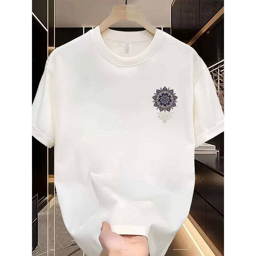 Men'S 100% Casual Short-Sleeve T-Shirt with a Round Neck, Trendy Design, Versatile for Summer, Featuring Print Patterns.
