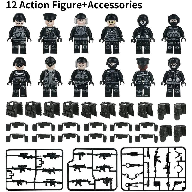 

Military Black Soldiers Swat Minifigures Assembling Toy Set Building Block Style F