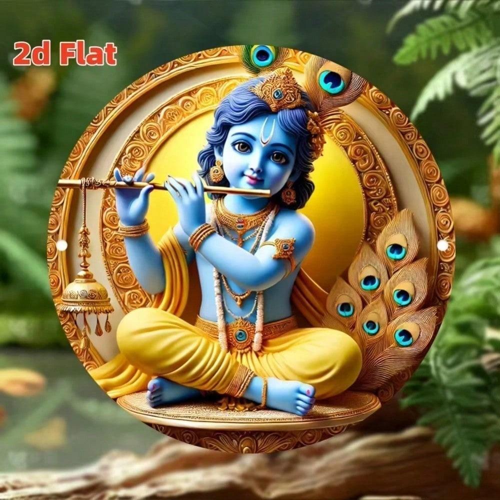 2D Vintage Metal Krishna Wall Art, Religious Hindu Decor for Home Restaurant Bar Garage, Indoor Outdoor Sign