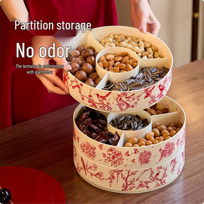 New Year Floral Bird Stackable Rotating Snack Plate for Living Room