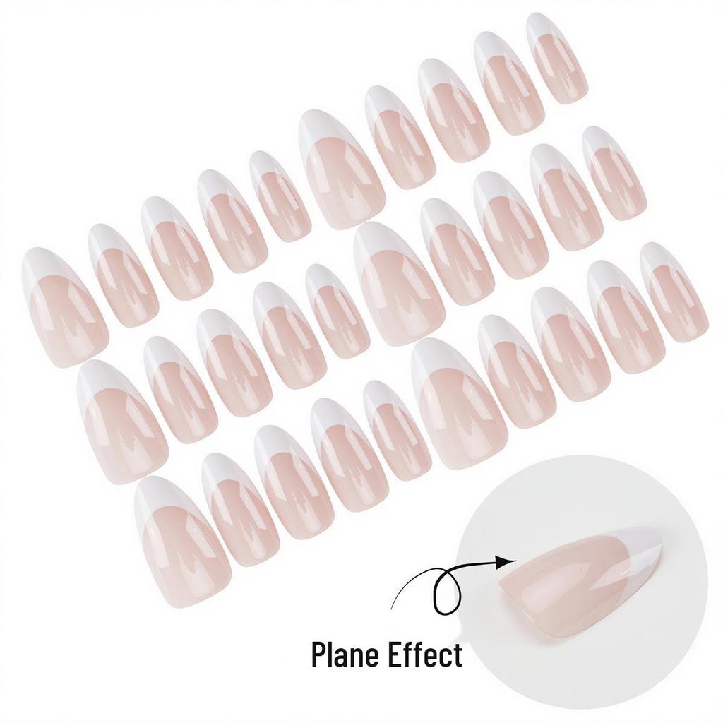 Handmade European Style Nude False Nails - Elegant White-Edged, Detachable, Versatile Wearable Nails in a Cool, Simple Design.