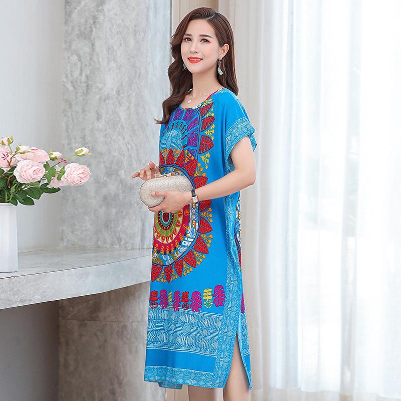 Skirt women's summer cotton and silk nightgown middle-aged and elderly size women's clothing 100kg skirt middle-aged vest nightgown mother clothing