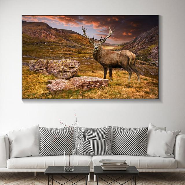 Animal Noble Deer In Winter Snow Forest Canvas Painting Posters and Prints Wall Art Pictures For Living Room Home Decor No Frame