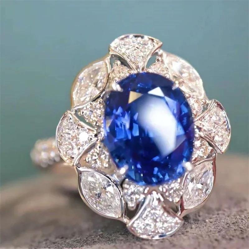 2026 New Blue Cube Zircon Attends Banquet Ring Fashionable, Elegant, High End Women's Bridal Luxury Inlaid Jewelry Accessories
