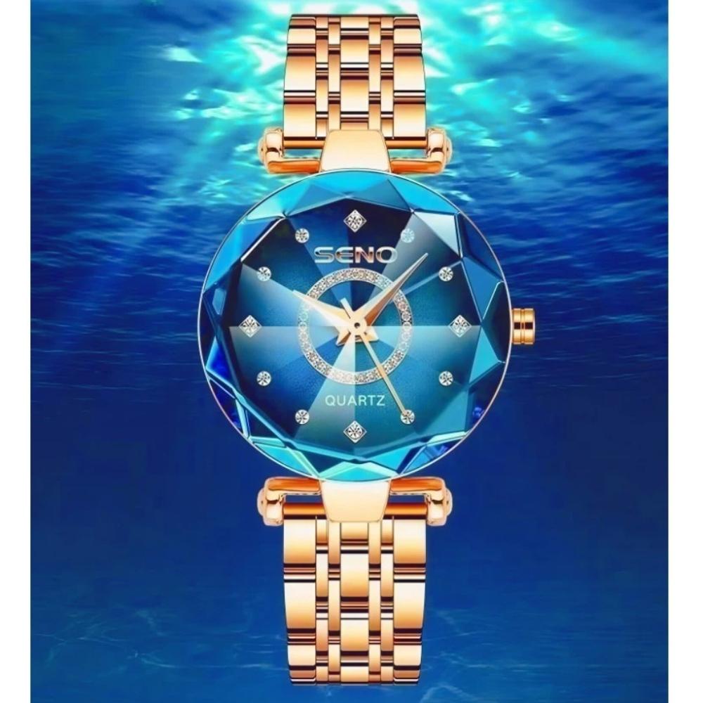 Luxury Elegant Women's Watch Rhinestone Ocean Heart Waterproof Rose Gold Stainless Steel Quartz Women's Fashion Birthday Gift