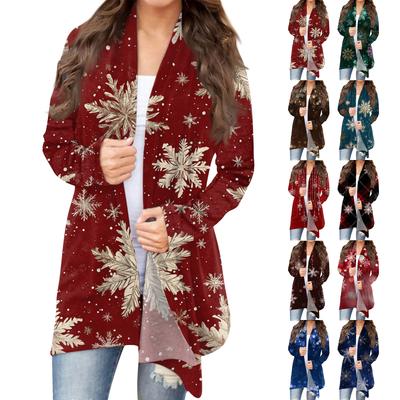 Giacca da donna con stampa natalizia, a maniche lunghe, casual, cardigan