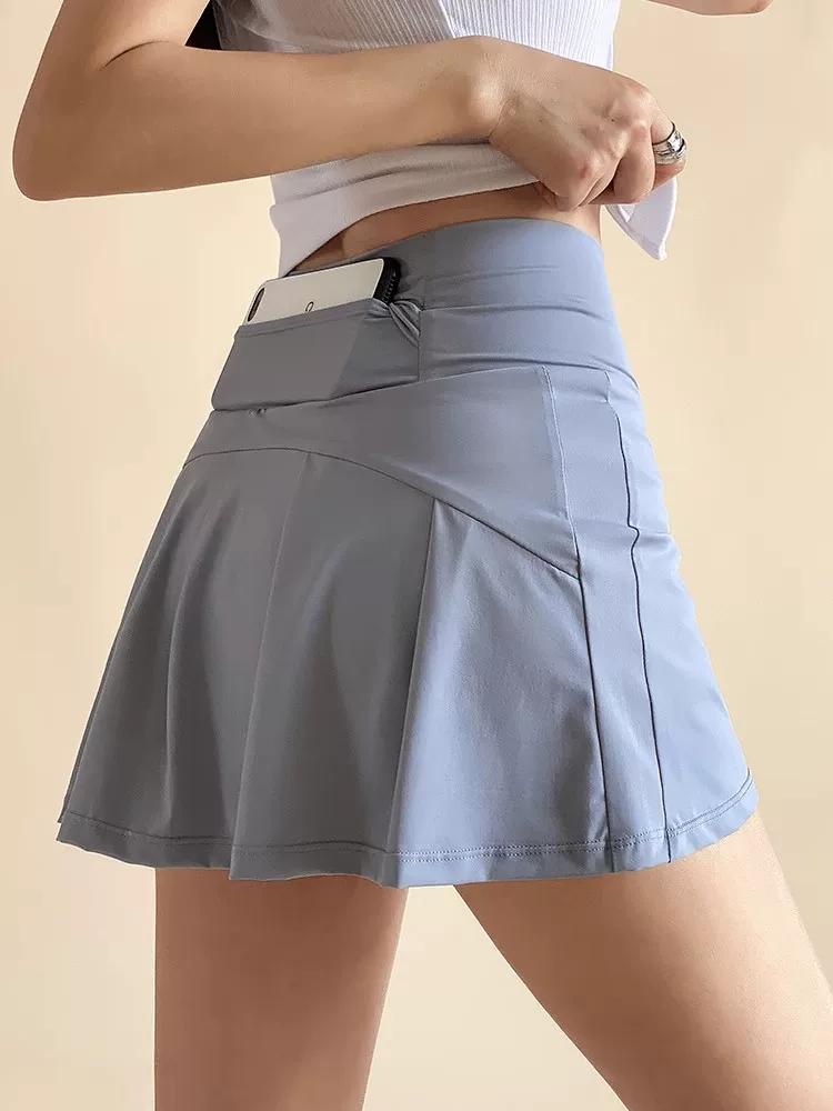 Lulu Vuru Breathable Tummy Control Tennis Skirt Anti-Exposure Sports Shorts Women's Running Skirt Pants Badminton Half Skirt