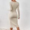 Women's Spring Fall Long Sleeve Solid Color Sweater Dress Bodycon Square Neck Ribbed Knit Slit Midi Dresses for Women