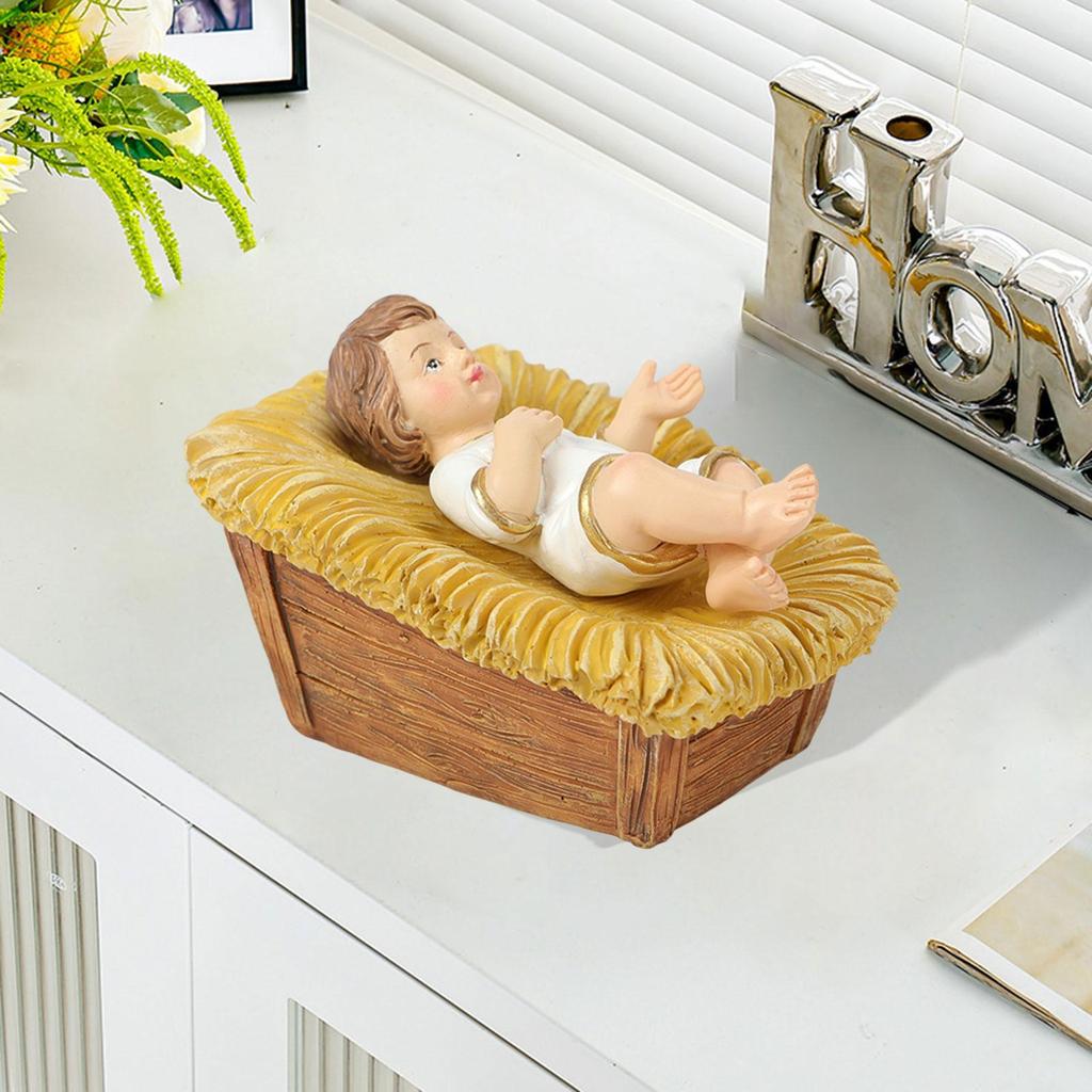 Jesus in Manger Statue Resin Figurine Birthday Gift Sculpture Ornament for Living Room Desk Office Housewarming Hallway
