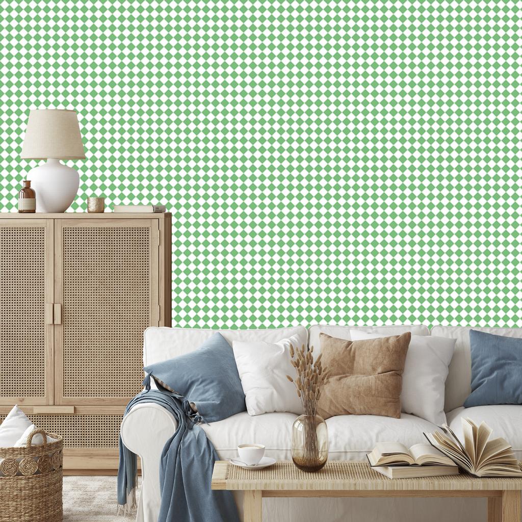 Geometric Rhombus Wallpaper Mint and White for Living Room and Bedroom 50x1000