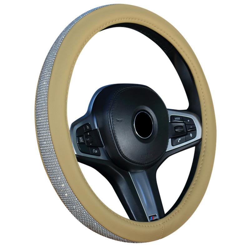 Rhinestone Car Leather Steering Wheel Covers Steering Wheel Crystal Cover Auto Car Interior Accessories For Women Girls