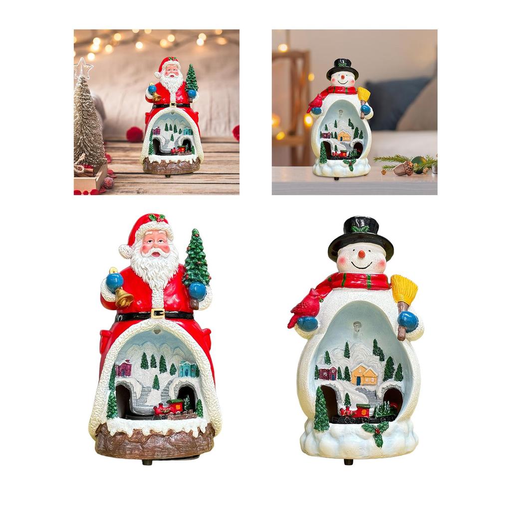 Christmas Figurine Resin Sculpture Festival Centerpiece Rotating Train Musical Decorative for Bookshelve Office Indoor Corner