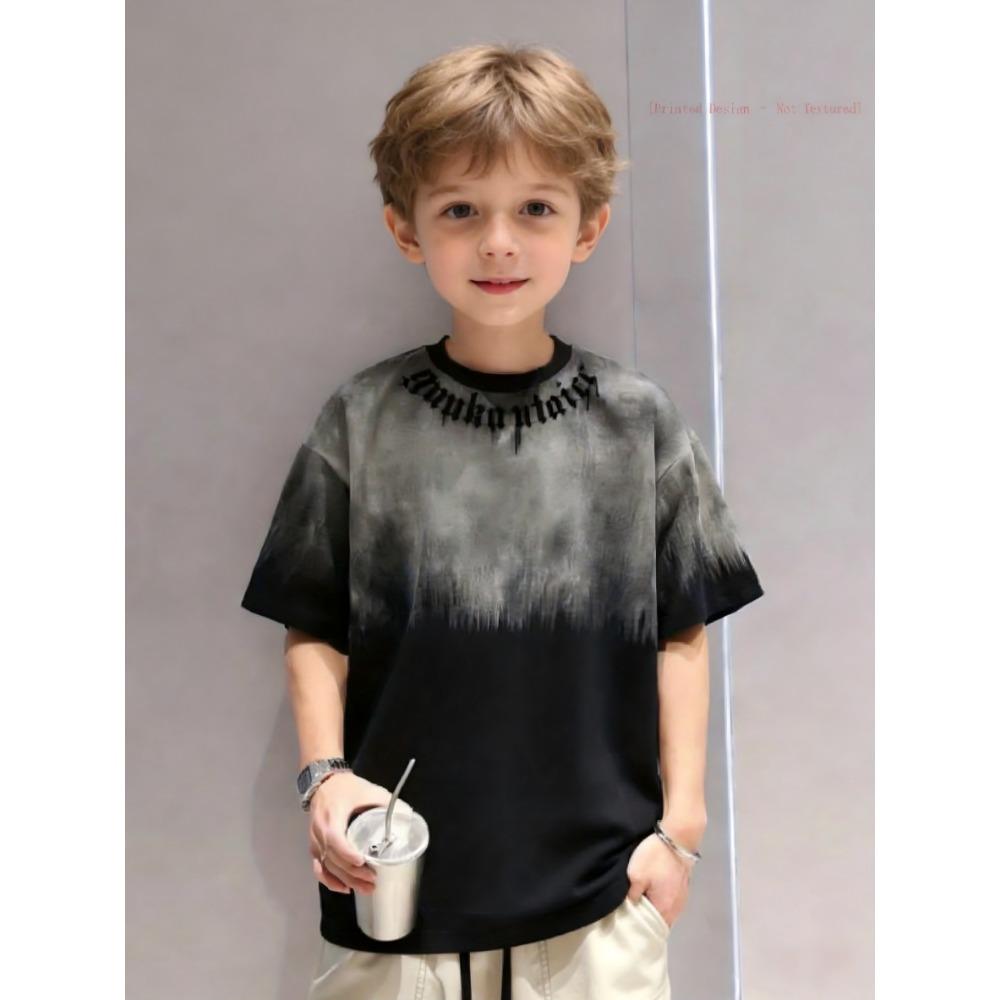 Fashionable round neck T-shirts for boys and girls, tie-dye gradient short-sleeved T-shirts, summer round neck tops, 100