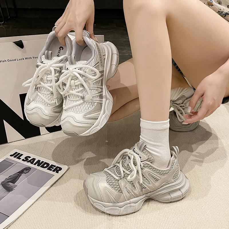 Transparent Korean version of platform dad shoes women's 2025 summer new hollow breathable casual versatile shoes heightening sports shoes