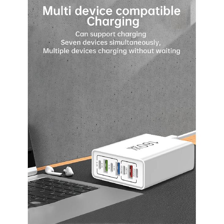 160W Multi Ports USB Charger Power Strip Type C Fast Charging Phone Charger Power Adapter Quick Charge EU/US Plug Travel Charger