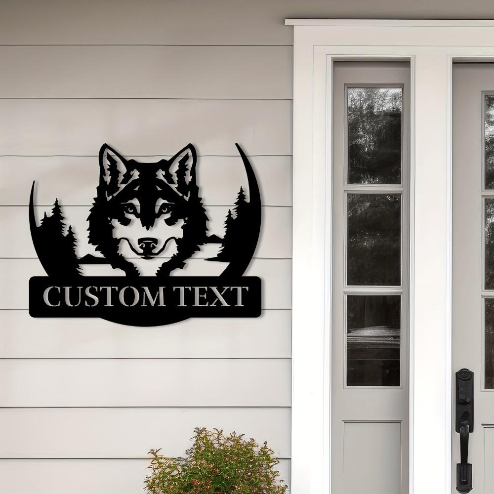 1pc Custom Howling Wolf Skull Metal Wall Sign, Personalized Typography Decoration, Indoor Outdoor Art