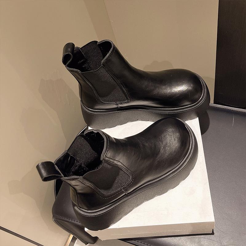 Smoke Boots Thick-soled Chelsea Boots Women's 2025 New Autumn and Winter Martin Boots British Style Short Boots Height-increasing Thin Boots