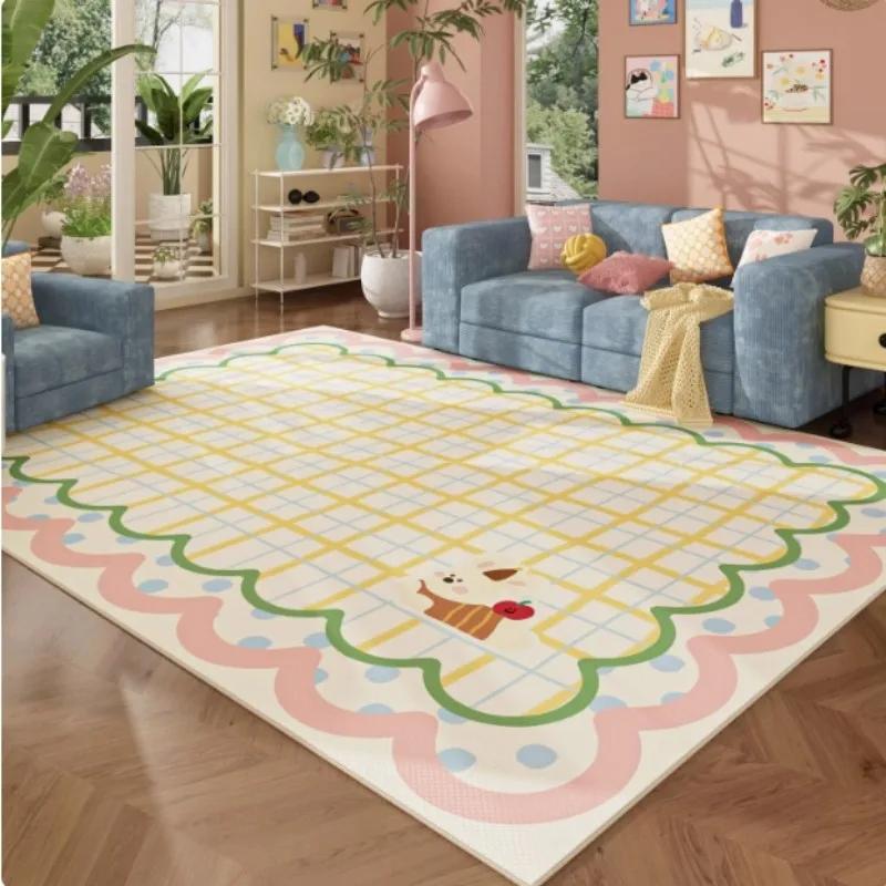 Cute Pink Grid Bow Pattern Carpet Non-slip Soft Area Rug for Girls Bedroom Living Room Nursery Home Decor