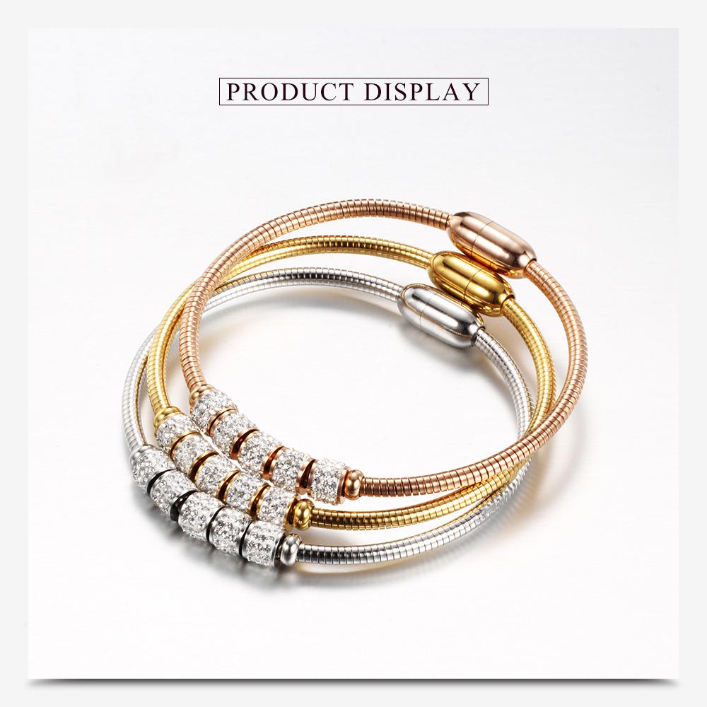 3mm Rhinestone Snake Bone Chain Bracelet with Stainless Steel Magnetic Clasp, 18K Gold Plated, Simple Fashion for European & American Market