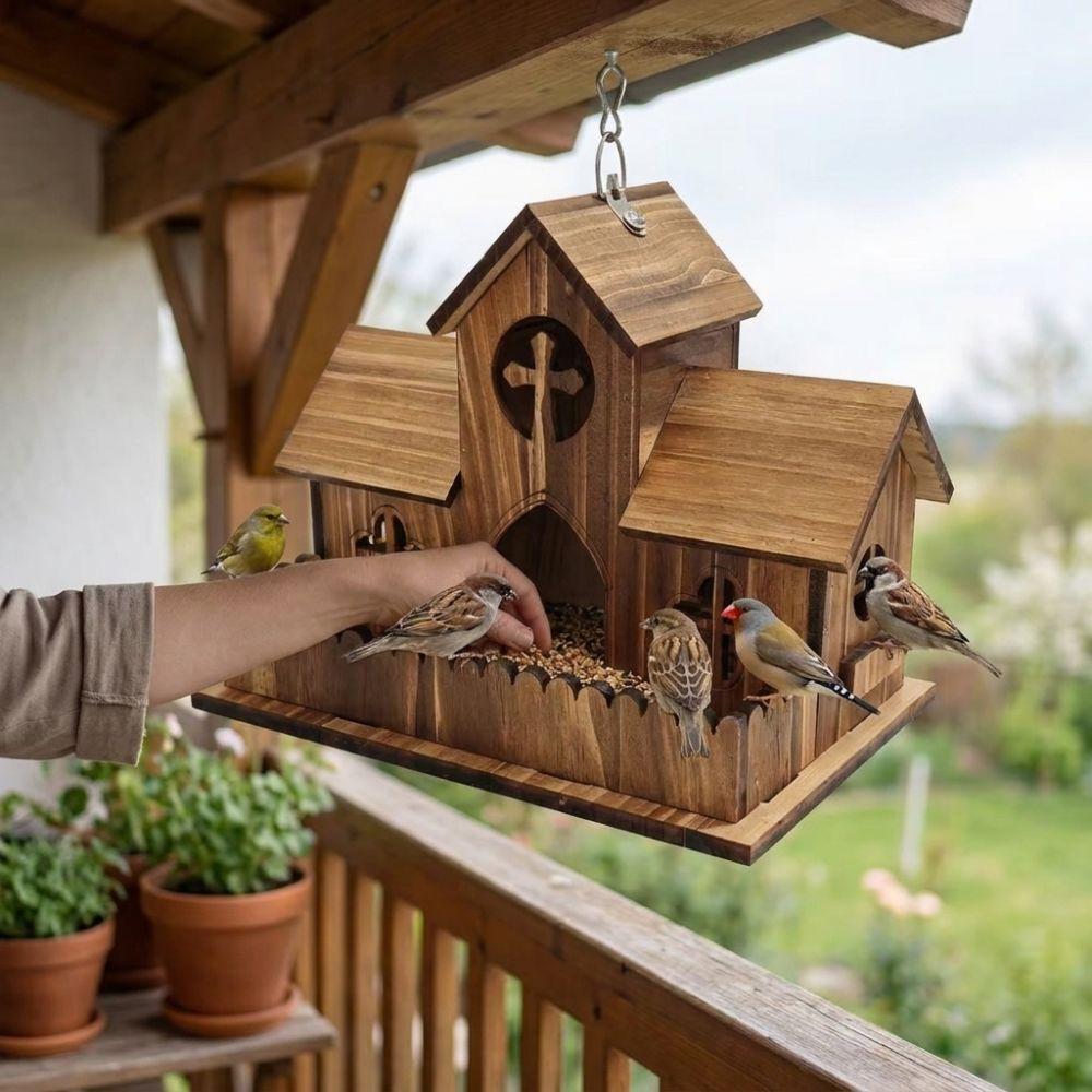 Multiple Holes Bird Hanging Feeder Rustic Style Birdhouse Nesting Feeding Yard Decoration