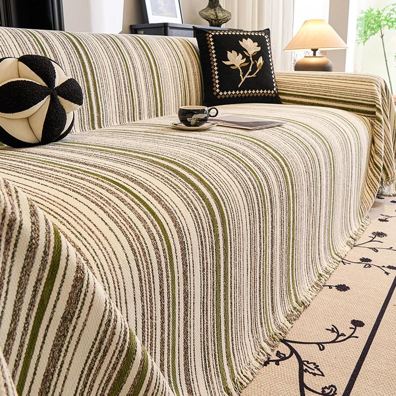 Nordic Striped Printed Sofa Towel with Tassels Soft Couch Cushion for Living Room Four Season Universal Furniture Protector